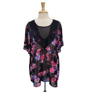 Torrid Black Sheer Floral Lace Babydoll Top Butterfly Print Plus Womens Size 2X